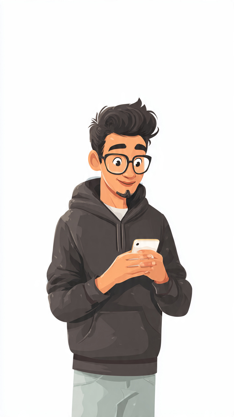 A young Indian student holding a smartphone, opening Google Chrome browser, realistic style, clean background, HD